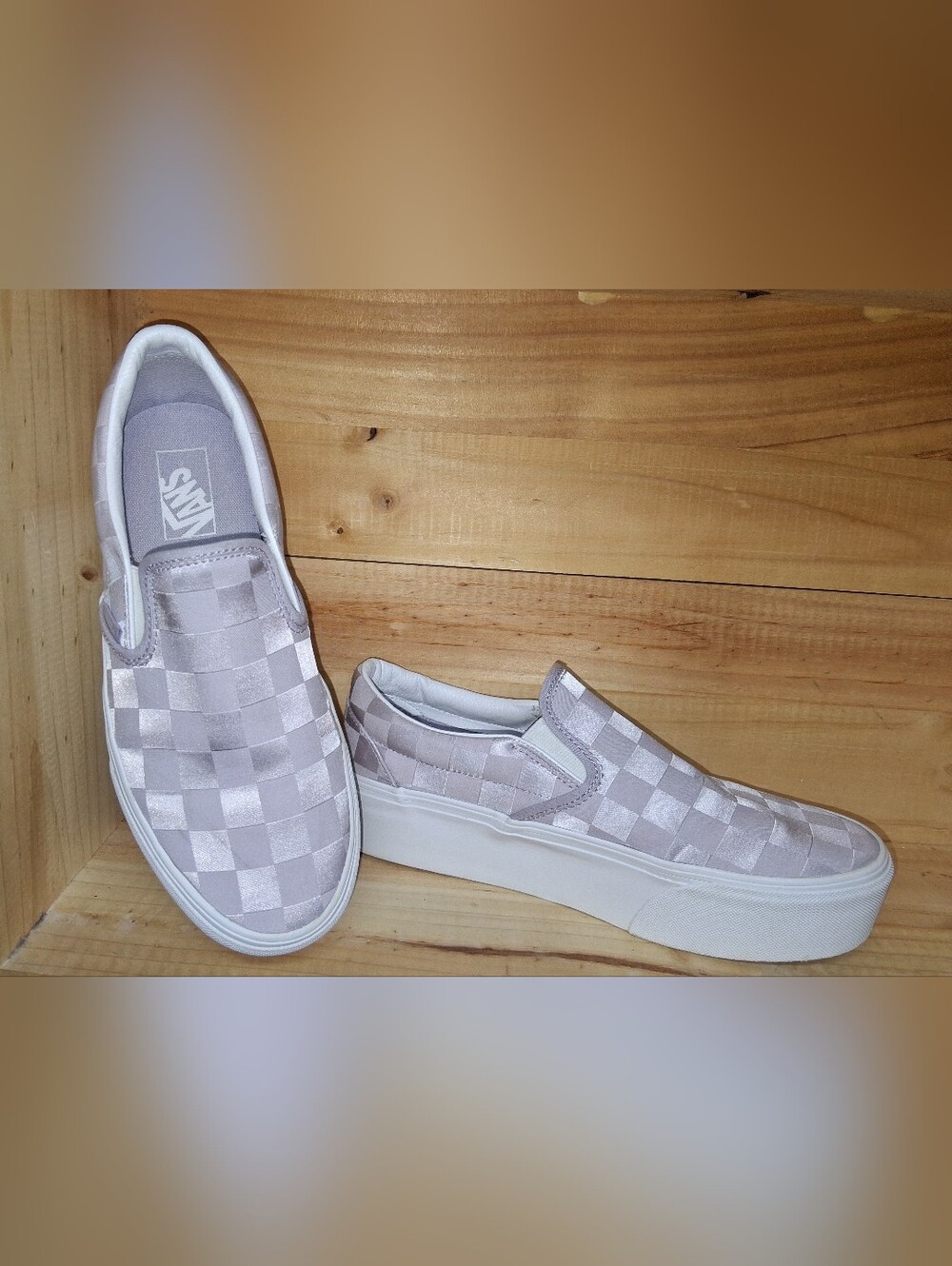 Vans Classic Slip-On Stackform Shoe In Lilac Checkerboard UNISEX M 9 / Wm 10.5